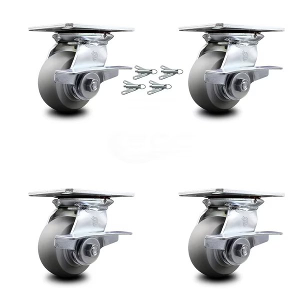 4 Inch Thermoplastic Caster Set with Ball Bearings and Brakes/Swivel Locks SCC, Service Caster, Mfr#: SCC-35S420-TPRBD-SLB-BSL-4